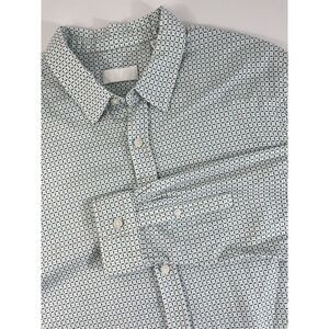 7 For All Mankind Mens Button Up Shirt Sz L All Over Print White Green Geometric